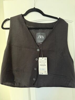 ZARA Black Button Vest with Notch Lapel